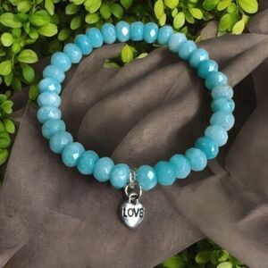 Tranquil HQ Handmade Charged Aquamarine Kyanite Sparkling Bead Stretch Bracelet